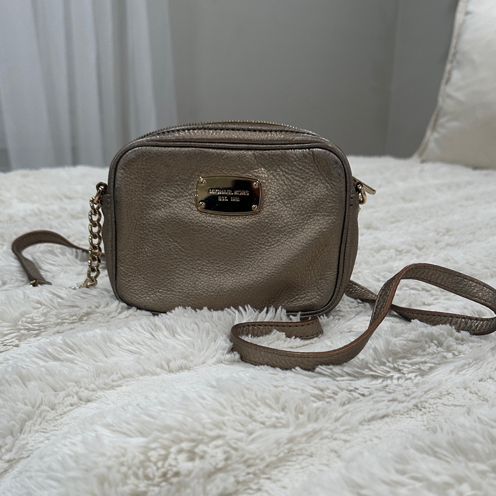 Michael Kors Gold and Tan Crossbody Bag